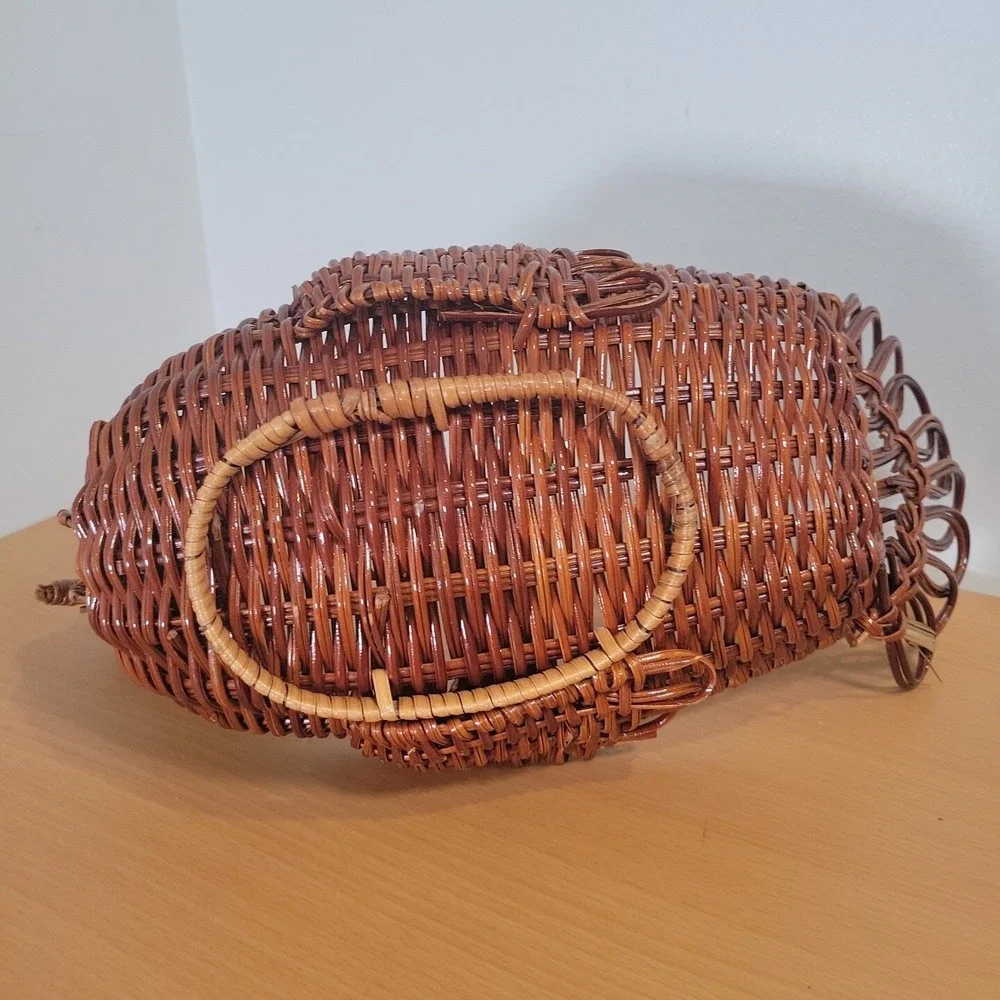 Vintage Brown Turkey Wicker Rattan Basket Thanksgiving Fall Table Decoration